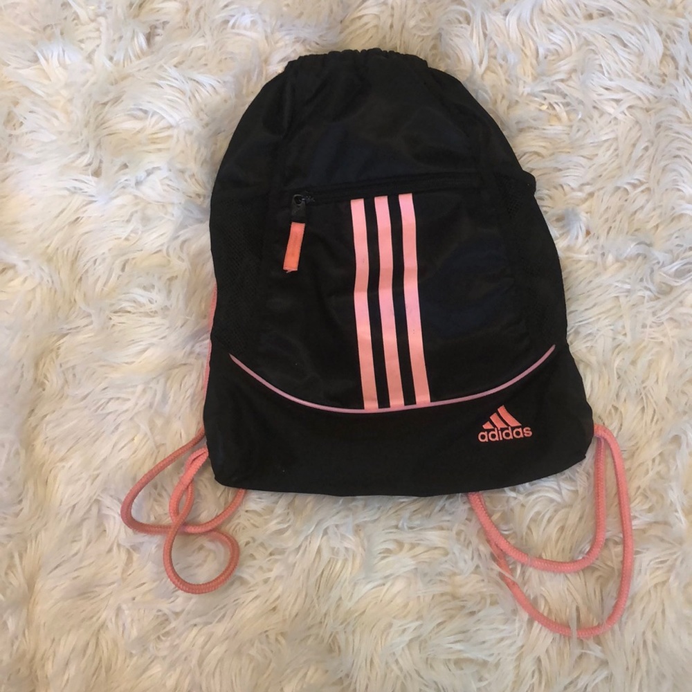 Adidas pink and black drawstring backpack